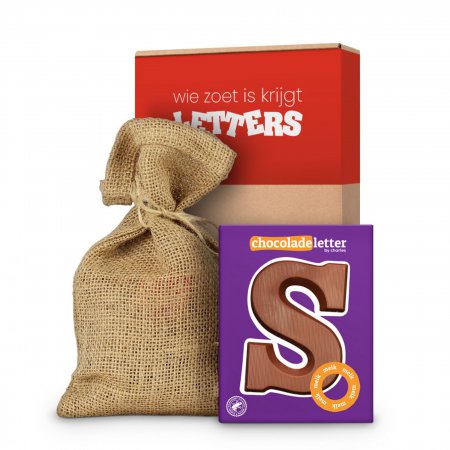 Chocoladeletter S in Jute Zak - 80g