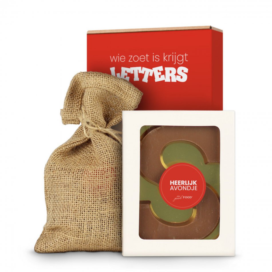 Chocoladeletter S in Jute Zak - 135 gram